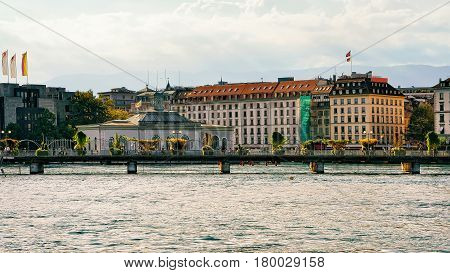 Pont De La Machine Bridge And Geneva Lake