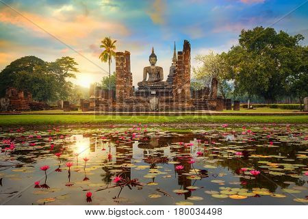 Sukhothai, Thailand - January 18 2017: Wat Mahathat Temple In The Precinct Of Sukhothai Historical P