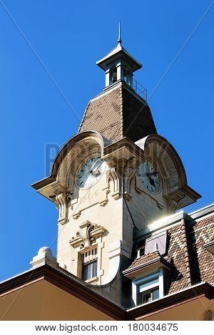 Clock Steeple Of Touristic Information Center In Lausanne