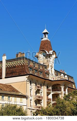 Clock Tower Of Touristic Information Center In Lausanne