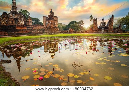 Sukhothai, Thailand - January 18 2017: Wat Mahathat Temple In The Precinct Of Sukhothai Historical P