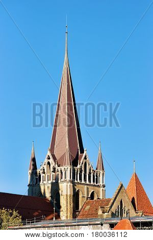 Spire Of Cathedral Of Notre Dame In Lausanne