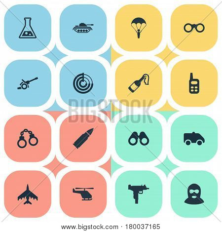 Vector Illustration Set Of Simple Terror Icons. Elements Walkies, Terrorist, Manacles And Other Synonyms Plane, Fire And Bomb.