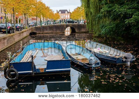 Canal With Boats In Hoorn, Netherlands