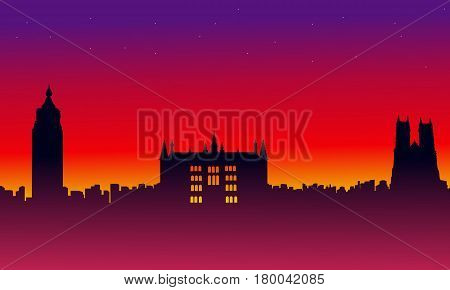 On red background London city building landscape vector illustration