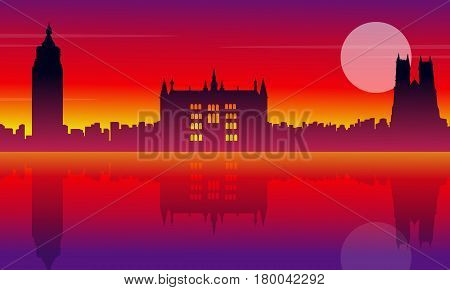 London city building silhouette style landscape vector illustration