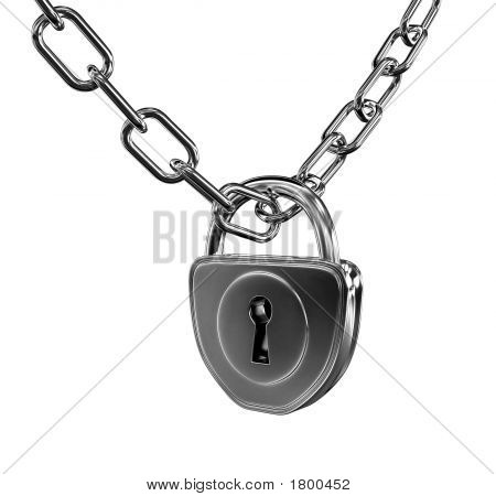 Stříbrný zámek s řetězem izolované