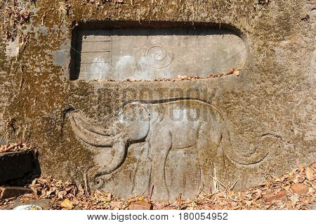 Detail Of Wat Phu Temple In Champasak