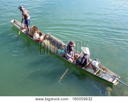 Boat On River Mekong At Don Det, Laos