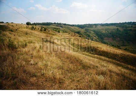 Dry Grass On The Mountain With Blue Sky At Doi Monjong,