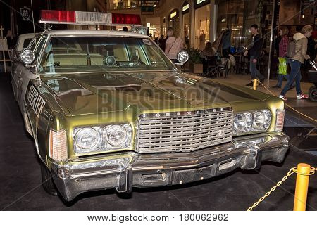 Moscow, Russia - April 02, 2017: Chrysler Newport, Usa, 1975. Retro Car Exibition In Shopping Mall M