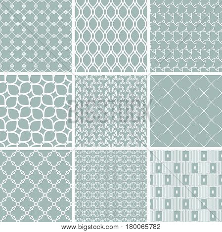Set of vector seamless geometric patterns for your designs and backgrpounds. Geometric abstract blue and white ornament. Modern ornaments with repeating elements