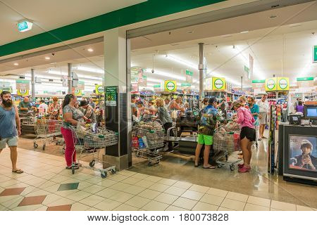 Charters Towers Australia - March 27 2017: Many shoppers stocking up with emergency supplies in preparation for Cyclone Debbie due to cross the coast in the next day