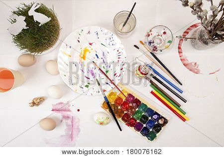 Painting Easter Eggs With Watercolor And Markers.