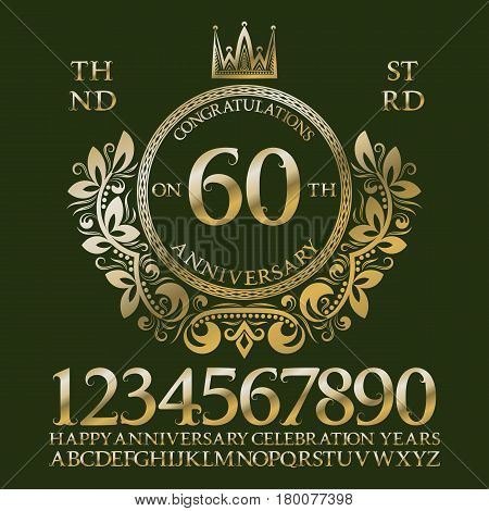 Congratulations on the anniversary sign kit. Golden numbers alphabet frame and some words for creating celebration emblems.