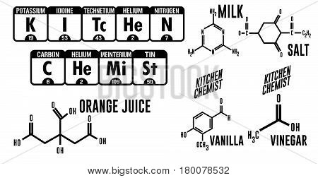 Kitchen Chemist Periodic Table Style Text Design with Four Chemical Makeup Compositions