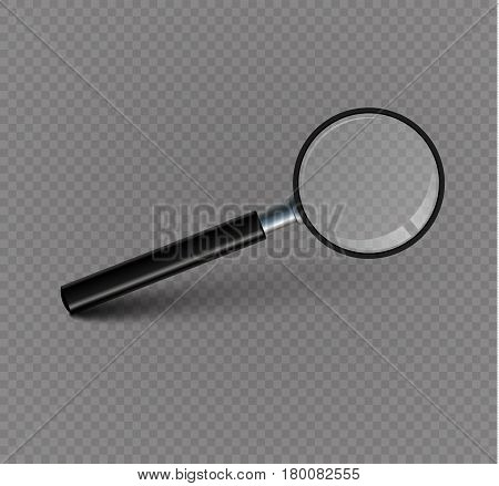 Magnifying glass isolated on a transparent background.set. The reflection of light and glare.Beautiful black handle.For those who have difficulty seeing.vector illustration.