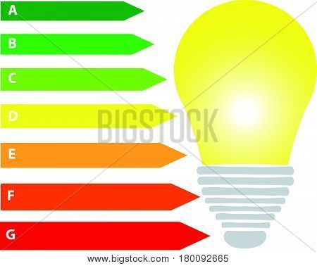 Energy labels with bulb on white background. Vector illustration.