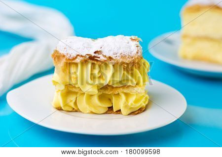 Italian Cremeschnitte Sweet Cream Pie On A Plate