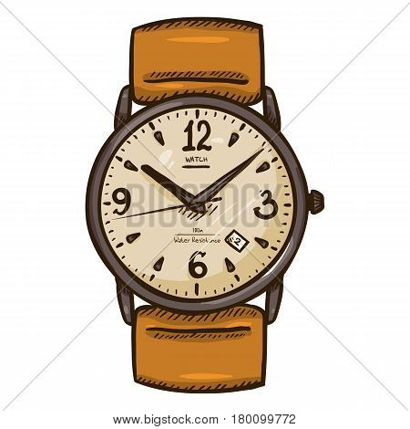 Vector Cartoon Classic Mens Wrist Watch With Leather Watchband