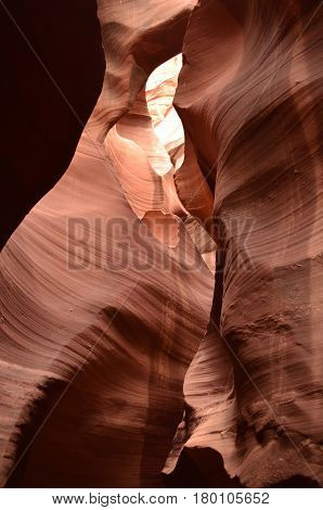 Red rock slot canyon carved out of the rock in Arizona.