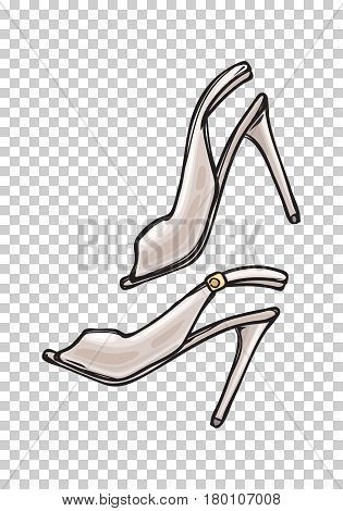 Women s shoes with open toe in cartoon art style on transparent background. Pearl footwear for woman. Vector illustration of fashionable stiletto shoes icon for infographics, websites and app.