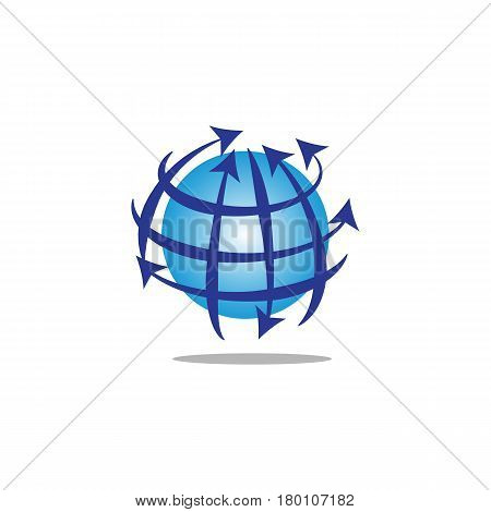 Minimal illustration of globe with circular lines and arrows that can be used for a logo or as isolated graphic element