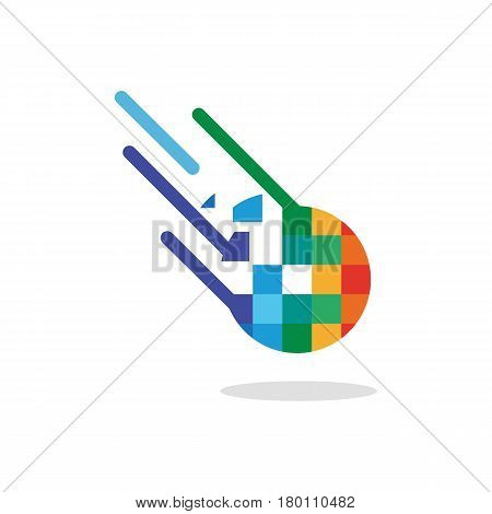 Minimalistic illustration of a color comet falling that can be used as logo symbol or as isolated design element