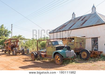 PHILIPPOLIS SOUTH AFRICA - MARCH 21 2017: Historic old vehicles in Philippolis the oldest town in the Free State Province