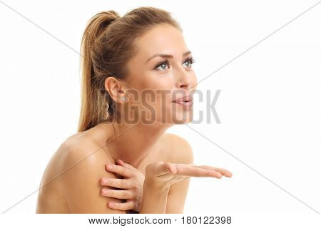Woman face portrait isolated on white with healthy skin