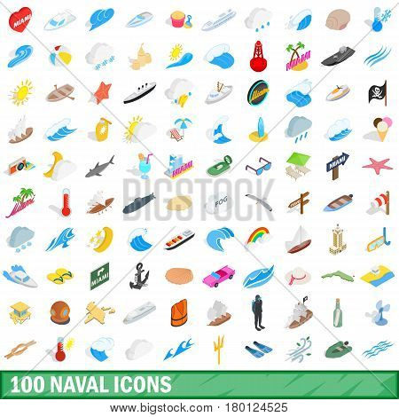 100 naval icons set in isometric 3d style for any design vector illustration