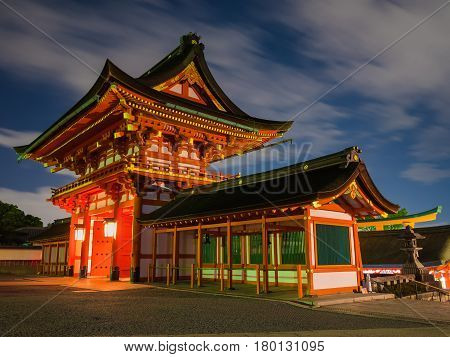 Fushimi inari shrine at night popular landmark of Kyoto Japan.