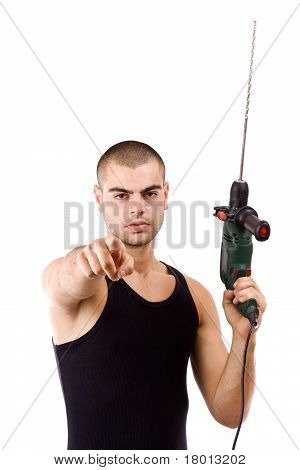 Nuori mies Whit Drillmachine
