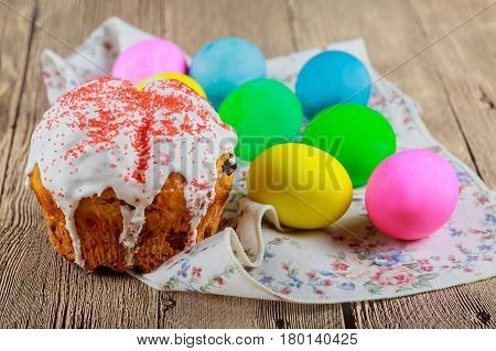 Kulitch Kulich Ukrainian Russian Easter Bread Topped with Decorated with Easter Eggs