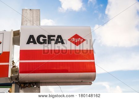 Paphos, Cyprus - February 5, 2017: Agfa label outside a store