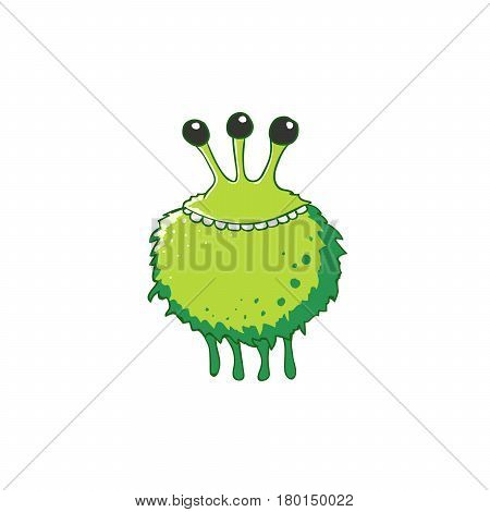 Funny cartoon monster. Cute green alien. Vector illustration