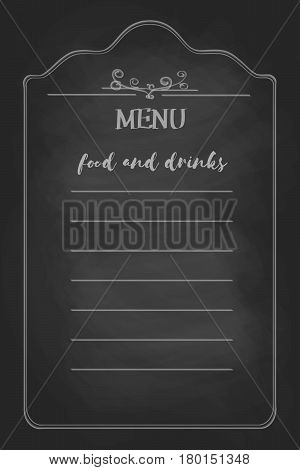 Menu design on black chalkboard background. Vector illustration
