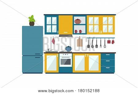 kitchen interior in flat style. vector illustration.