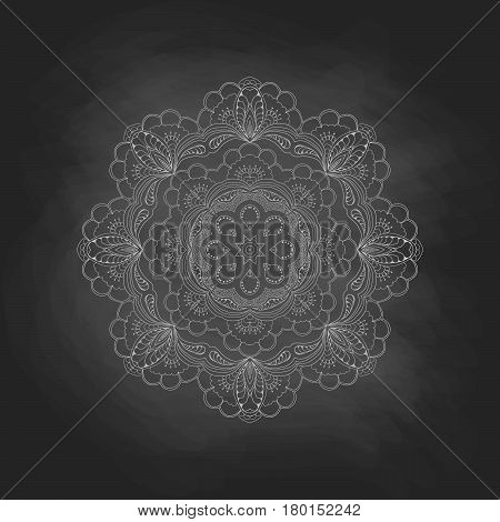 Mandala on a chalkboard background. Zentangl round ornament. Abstract vector illustration