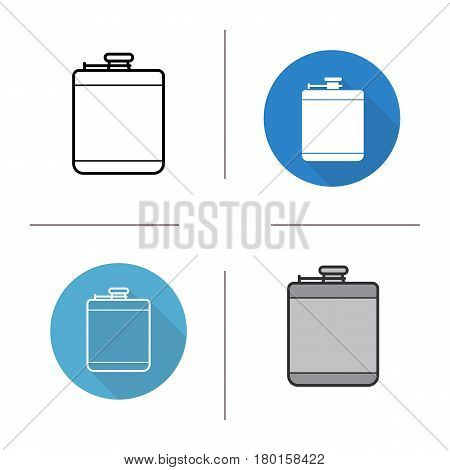 Hip flask icon. Flat design, linear and color styles. Alcohol flask. Isolated vector illustrations