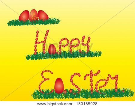Happy easter With a rabbit and eggs in grass