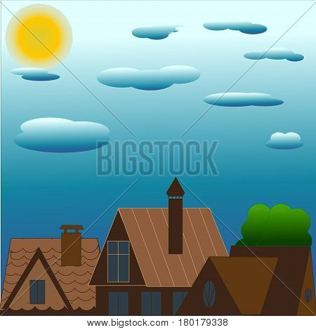 city roofs in a summer sky cloud day background buildings