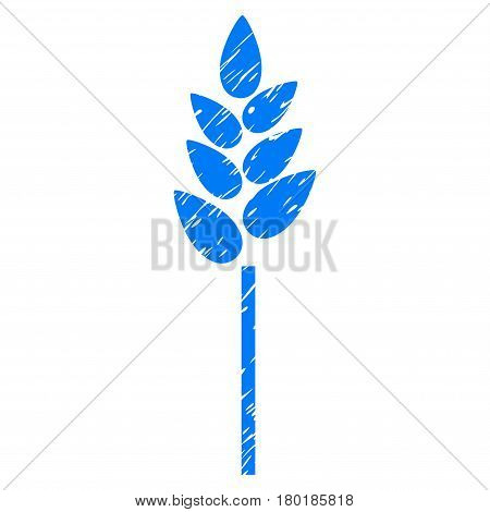 Grunge Wheat Ear rubber seal stamp watermark. Icon symbol with grunge design and dirty texture. Unclean vector blue sticker.