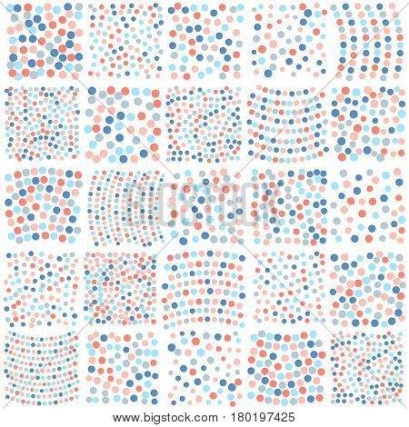 Multicolor vector seamless pattern with mosaic dot patches. Different size dots.