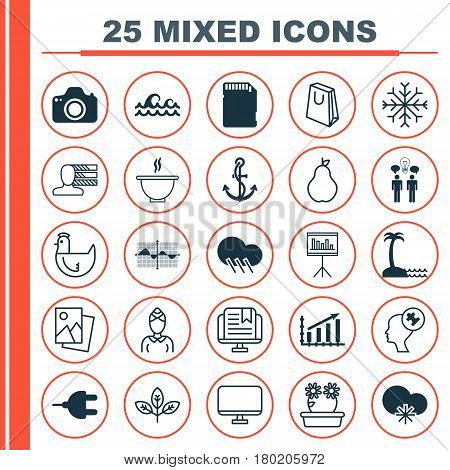 Set Of 25 Universal Editable Icons. Can Be Used For Web, Mobile And App Design. Includes Elements Such As Presentation, E-Study, Snow And More.