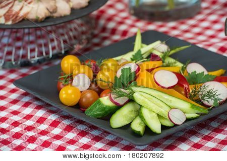 Brunch at an expensive restaurant. healthy food. plate with vegetables.