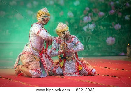 KHON Hanuman and Mahanu character in ramayana story the best mask thai dance of Thailand