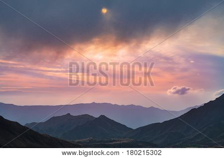 Cloudy sky from top of mount Aso in Kumamoto Kyushu Japan