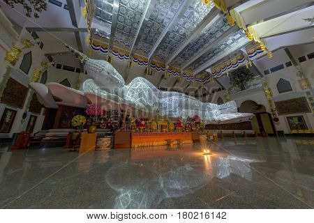 UDON THANI Thailand White buddha in the Thai temple on the mountain Wat Pa Phugon
