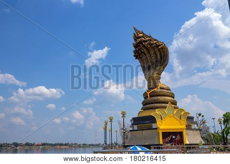 Public Landmark Naga in Mekong riverside Nakhon phanomThailand.